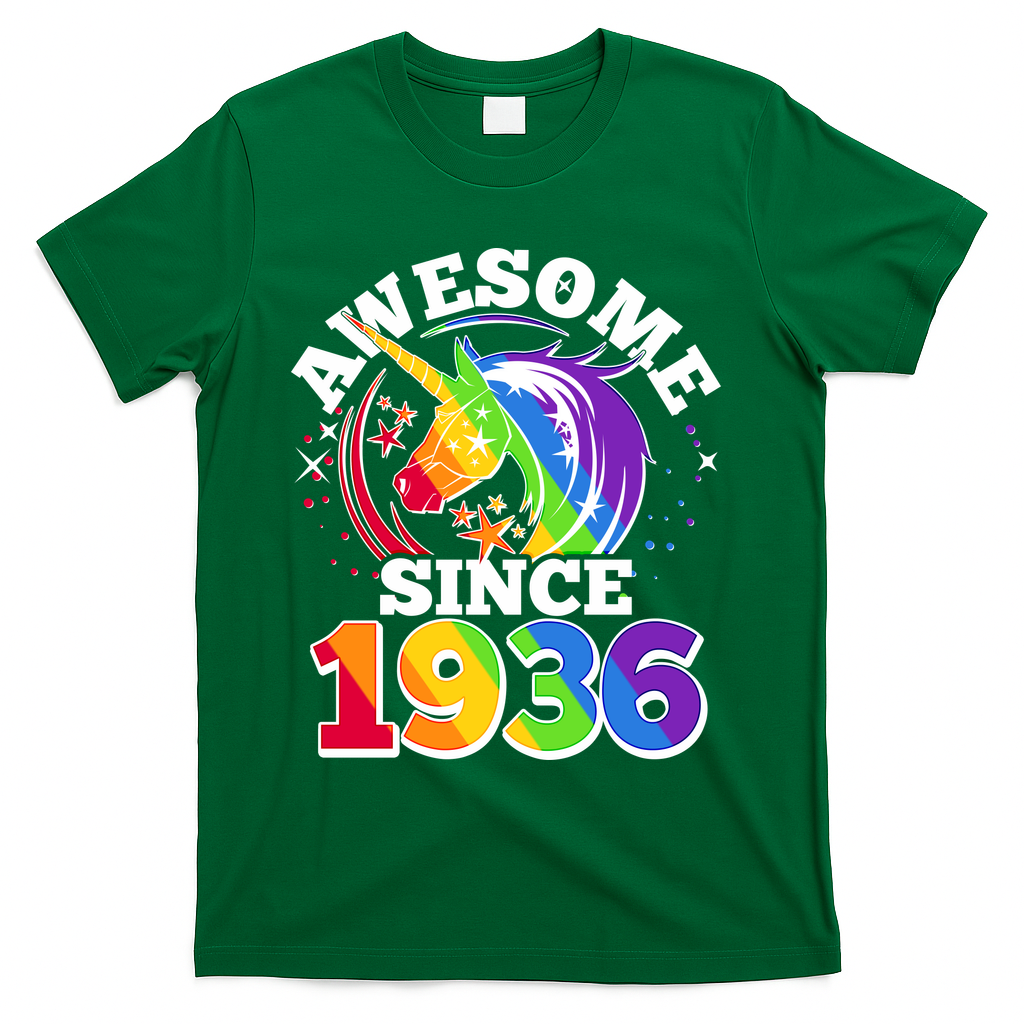 90th Birthday Rainbow Unicorn Awesome Since 1936 T-Shirt product image 4
