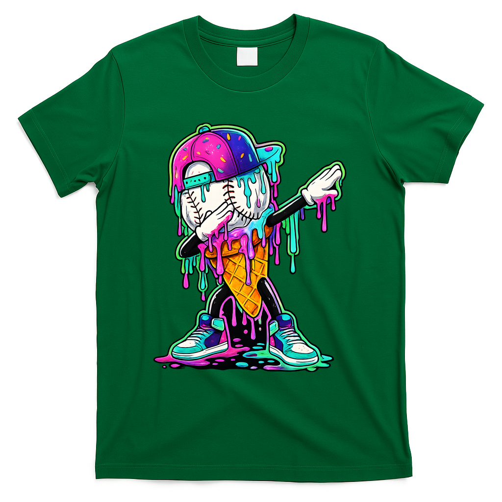 Dripping Baseball Ice Cream Drip Cone T-Shirt product image 4
