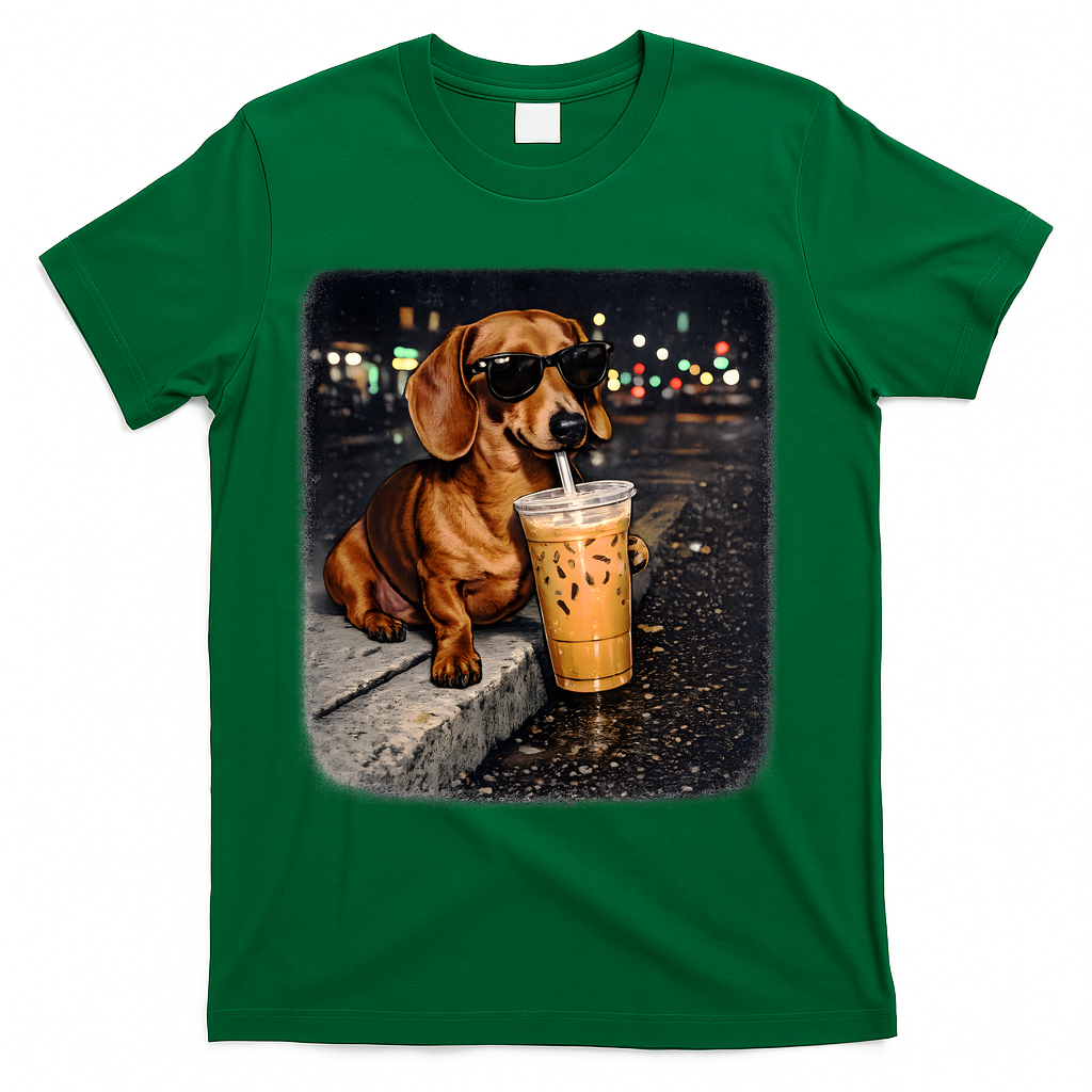 Funny Dachshund Drinking Iced Coffee T-Shirt product image 4