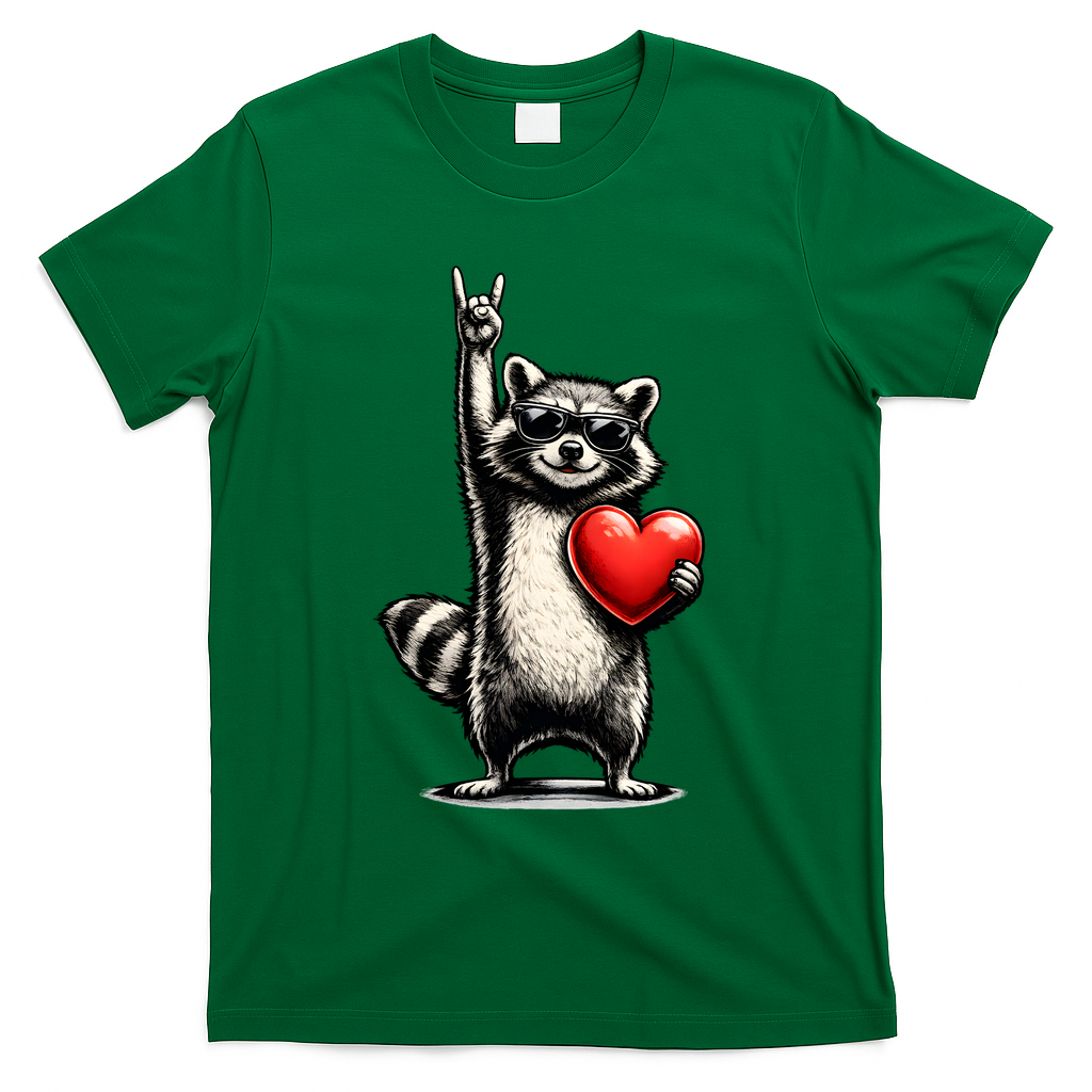 Funny Raccoon Rock On Heart T-Shirt product image 4