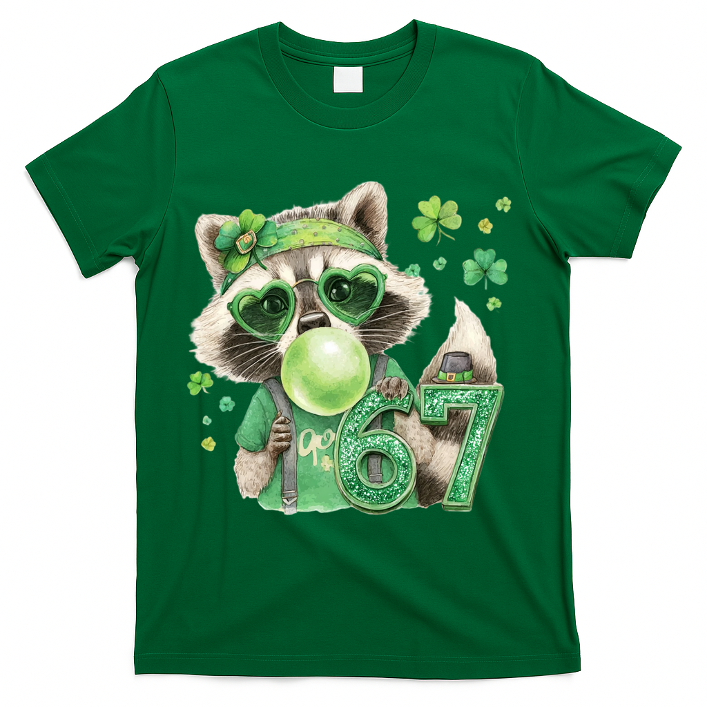St Patrick’s Day 67 Raccoon Viral Meme T-Shirt product image 4