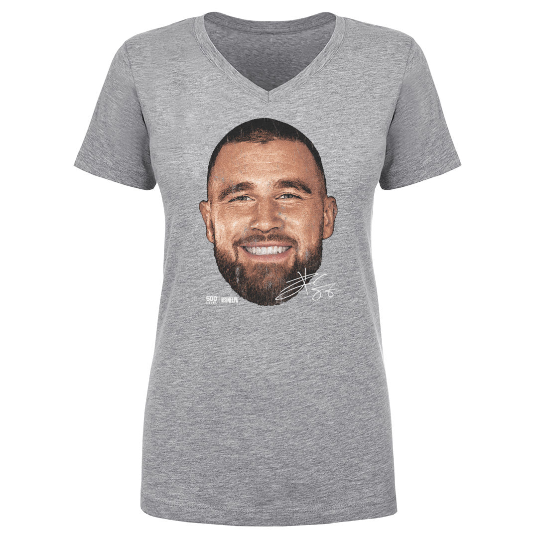 Travis Kelce Kansas City Vintage Head WHT Womens V-Neck T product image 3