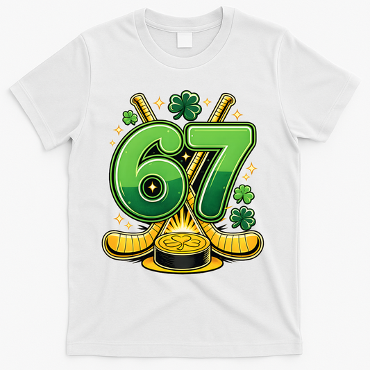 67 St Patricks Day Hockey Clover 6-7 Meme T-Shirt product image 1