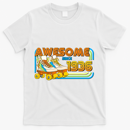90th Birthday Awesome Since 1936 Retro Roller Skates T-Shirt product image 1