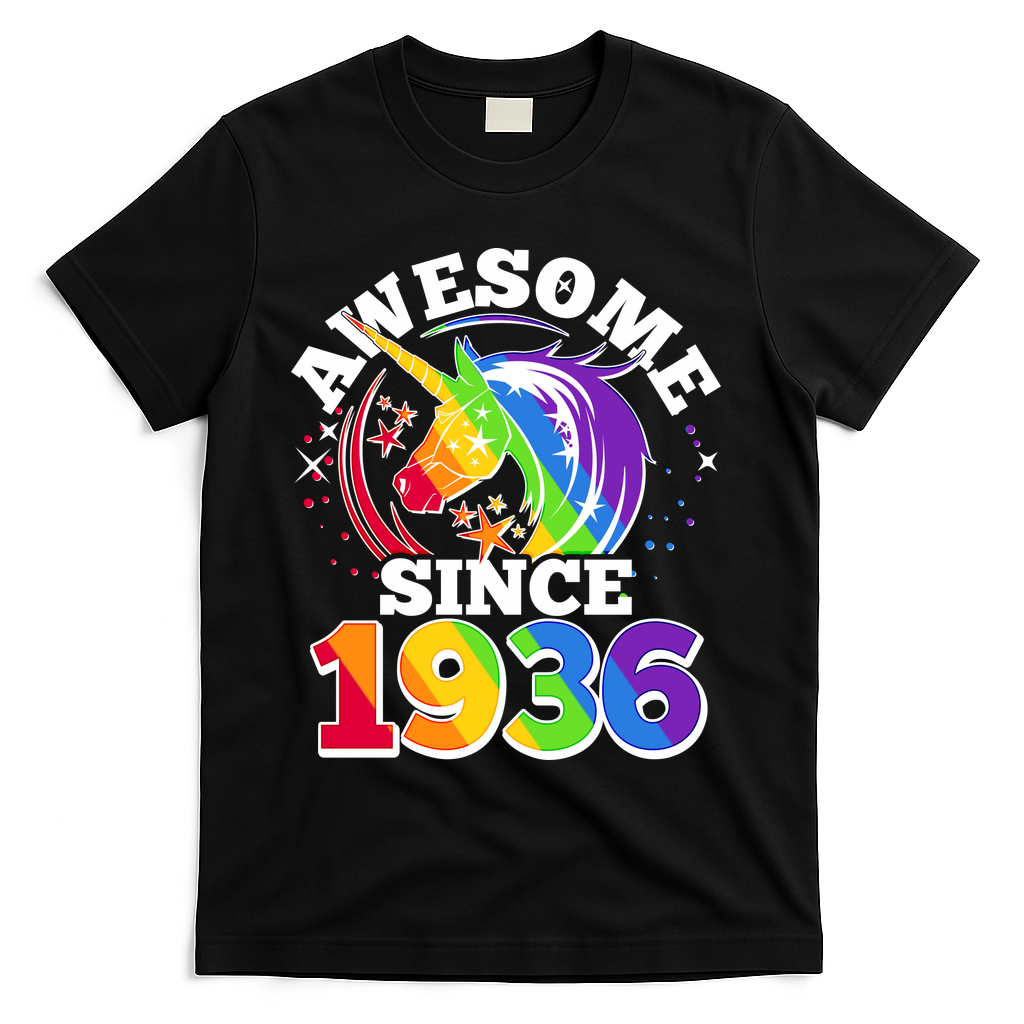 90th Birthday Rainbow Unicorn Awesome Since 1936 T-Shirt product image 2
