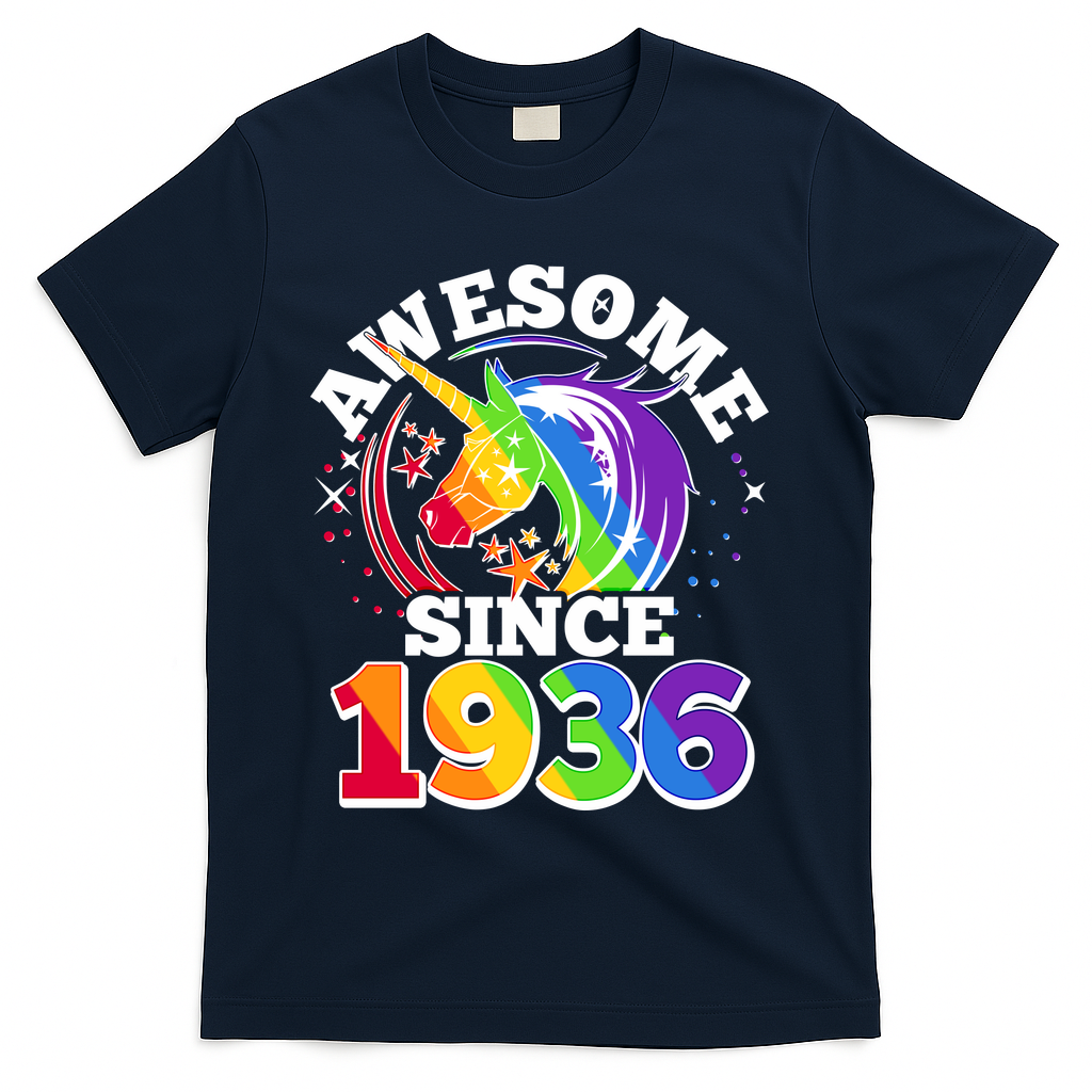 90th Birthday Rainbow Unicorn Awesome Since 1936 T-Shirt product image 3
