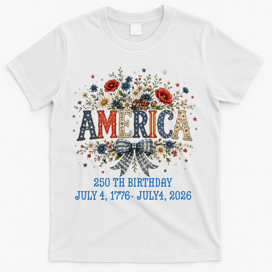 America 250th Birthday 2026 Patriotic Floral USA T-Shirt product image 1