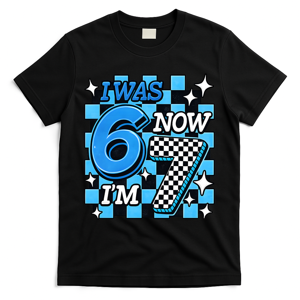 Blue Checkered I Was 6 Now I'm 7 67 Birthday Boy T-Shirt product image 2