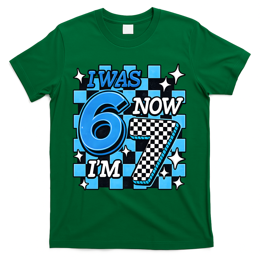 Blue Checkered I Was 6 Now I'm 7 67 Birthday Boy T-Shirt product image 4