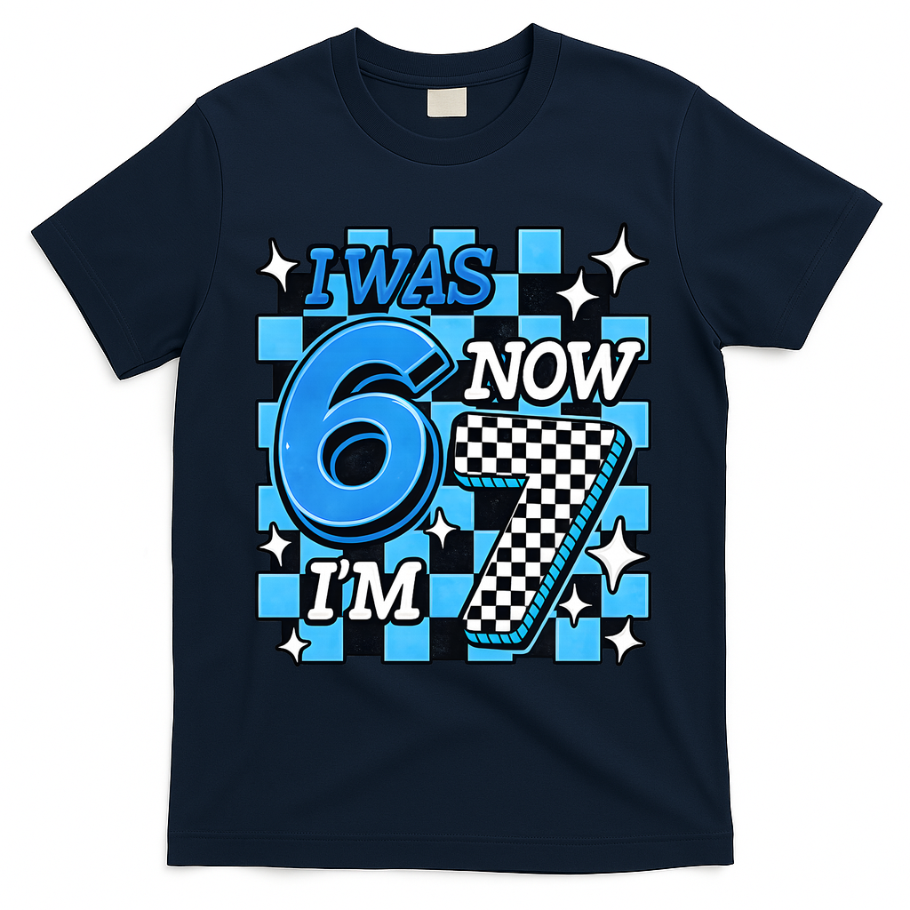 Blue Checkered I Was 6 Now I'm 7 67 Birthday Boy T-Shirt product image 3