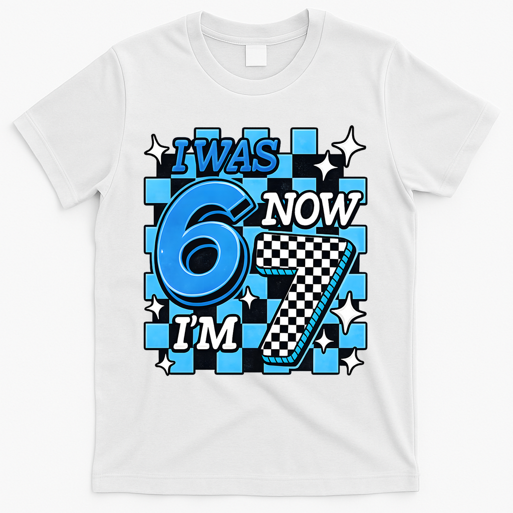 Blue Checkered I Was 6 Now I'm 7 67 Birthday Boy T-Shirt product image 1