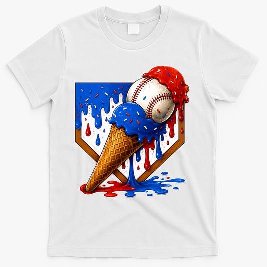 Baseball Ice Cream Drip USA 4th Of July T-Shirt product image 1