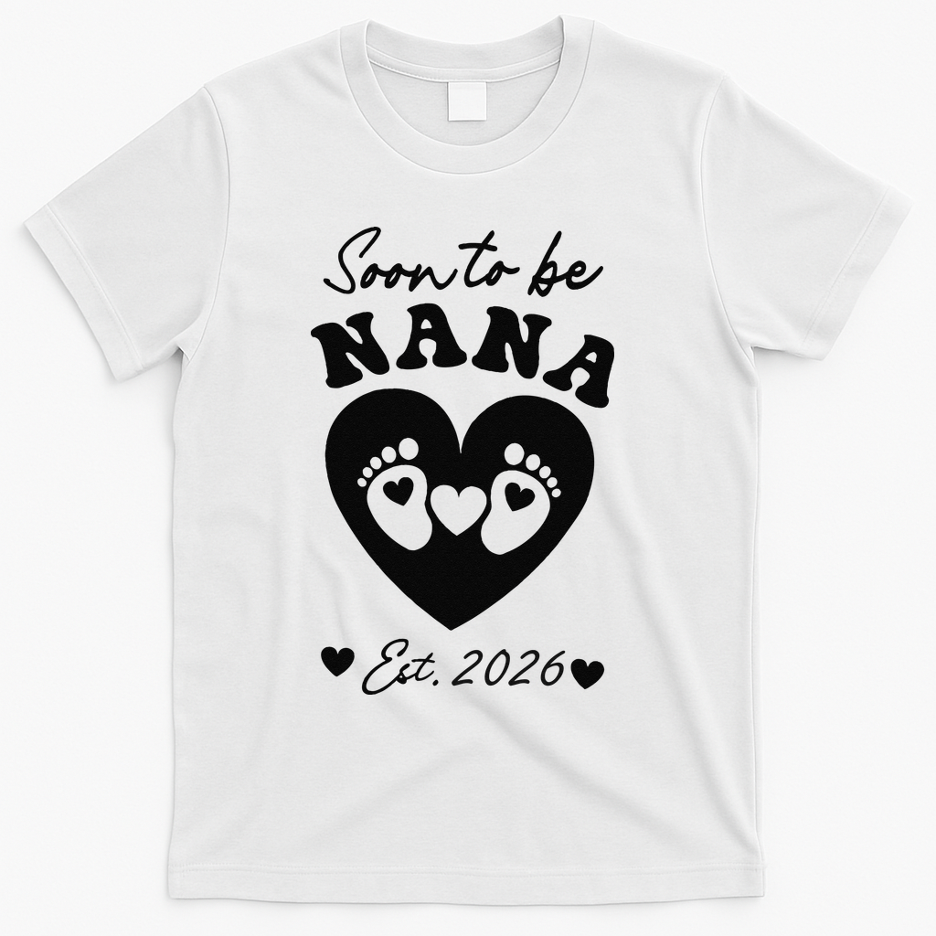 Cute Soon To Be Nana EST 2026 Baby Feet Heart T-Shirt product image 1