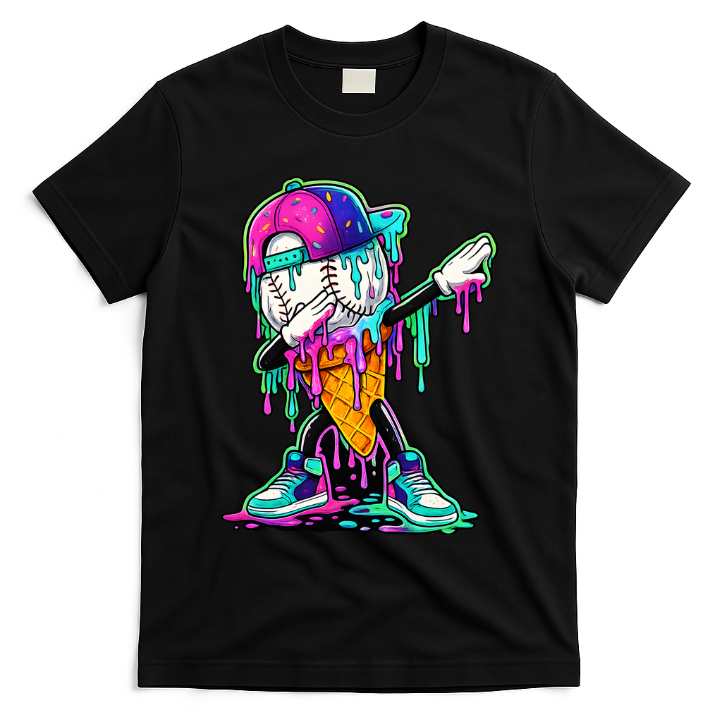 Dripping Baseball Ice Cream Drip Cone T-Shirt product image 2