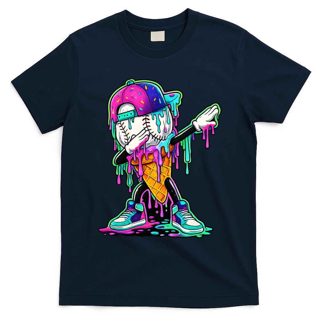 Dripping Baseball Ice Cream Drip Cone T-Shirt product image 3