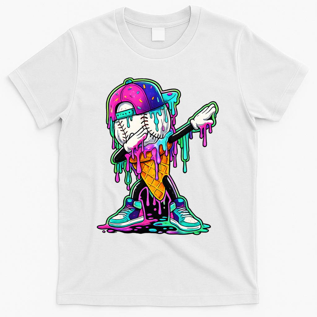 Dripping Baseball Ice Cream Drip Cone T-Shirt product image 1