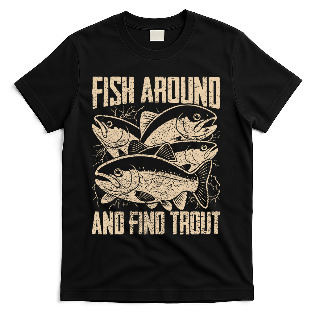 Fish Around And Find Trout Funny Fishing Meme T-Shirt product image 2