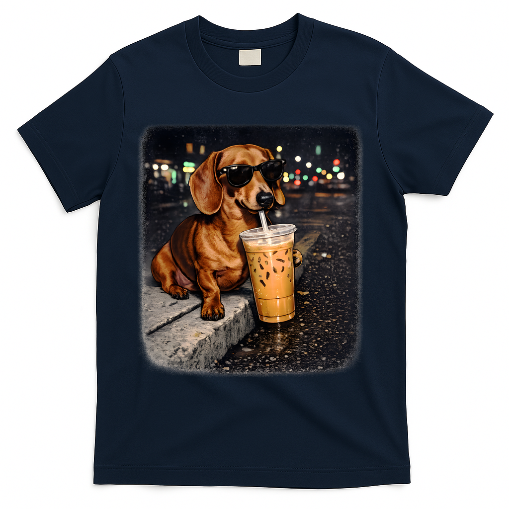 Funny Dachshund Drinking Iced Coffee T-Shirt product image 3