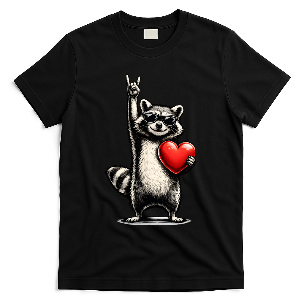 Funny Raccoon Rock On Heart T-Shirt product image 2