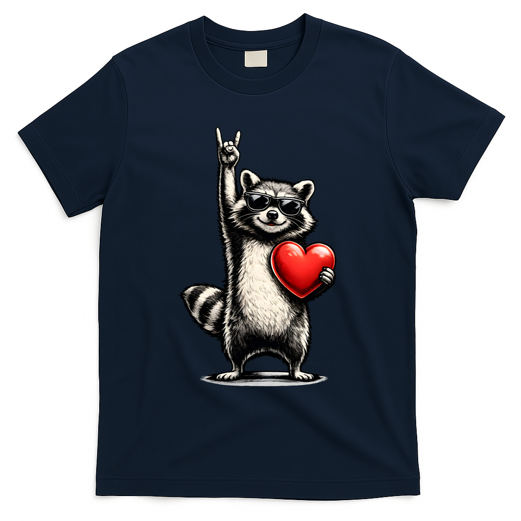 Funny Raccoon Rock On Heart T-Shirt product image 3
