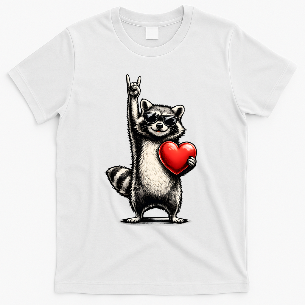 Funny Raccoon Rock On Heart T-Shirt product image 1