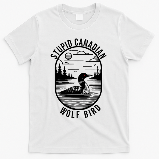 Funny Stupid Canadian Wolf Bird Loon Hockey Wildlife T-Shirt product image 1