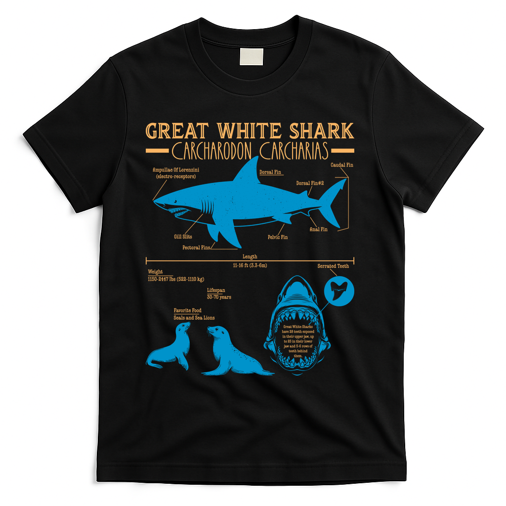 Great White Shark Carcharodon Carcharias Infographic T-Shirt product image 2