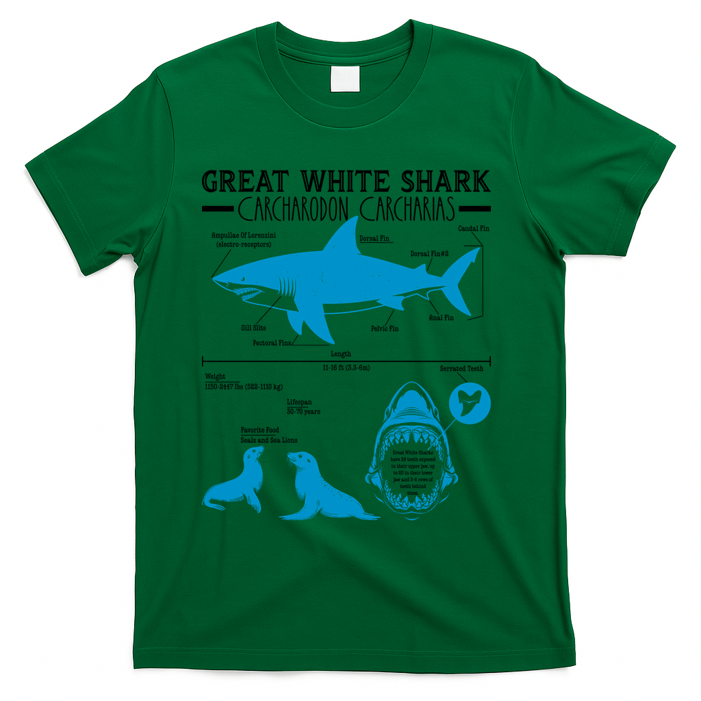 Great White Shark Carcharodon Carcharias Infographic T-Shirt product image 4