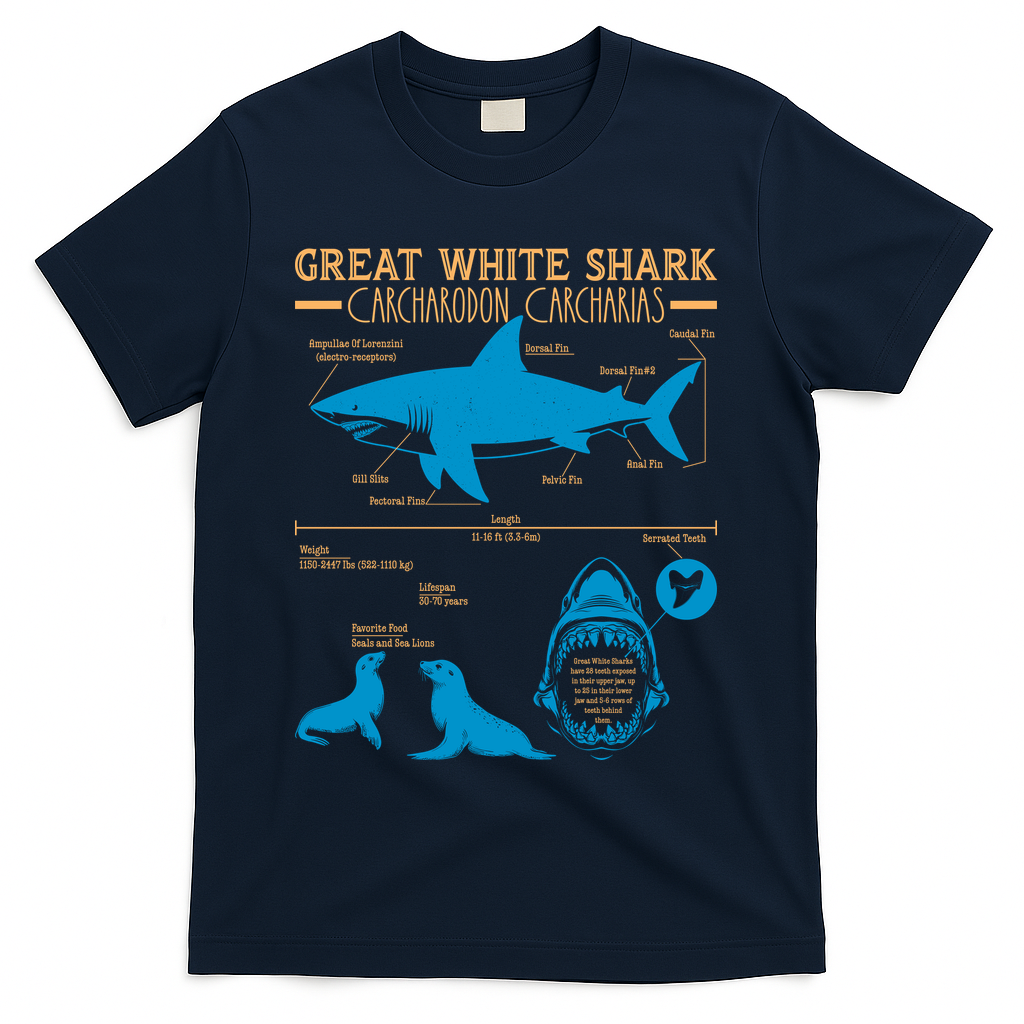 Great White Shark Carcharodon Carcharias Infographic T-Shirt product image 3