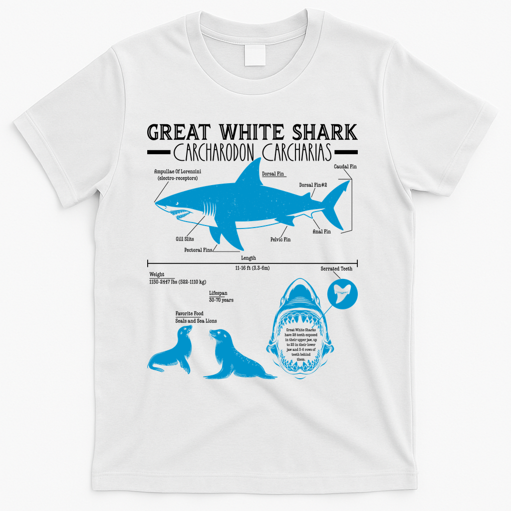 Great White Shark Carcharodon Carcharias Infographic T-Shirt product image 1