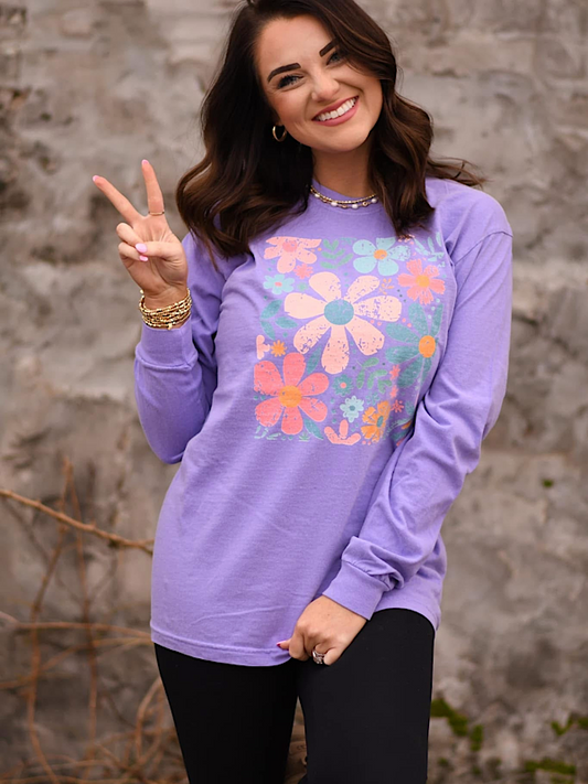 *Preorder* Retro flowers long sleeve tee product image 1