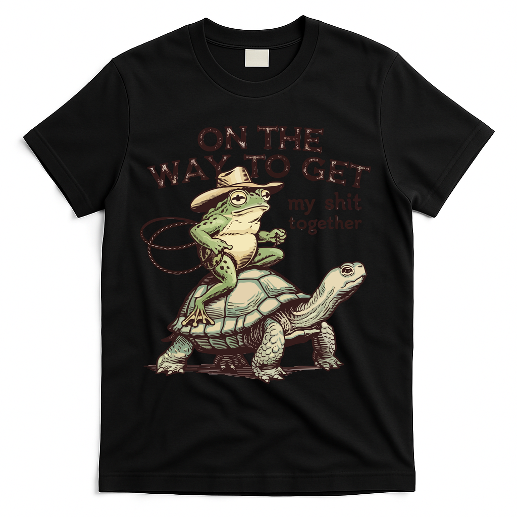 On The Way To Get My Shit Togther Cowboy Frog Turtle T-Shirt product image 2