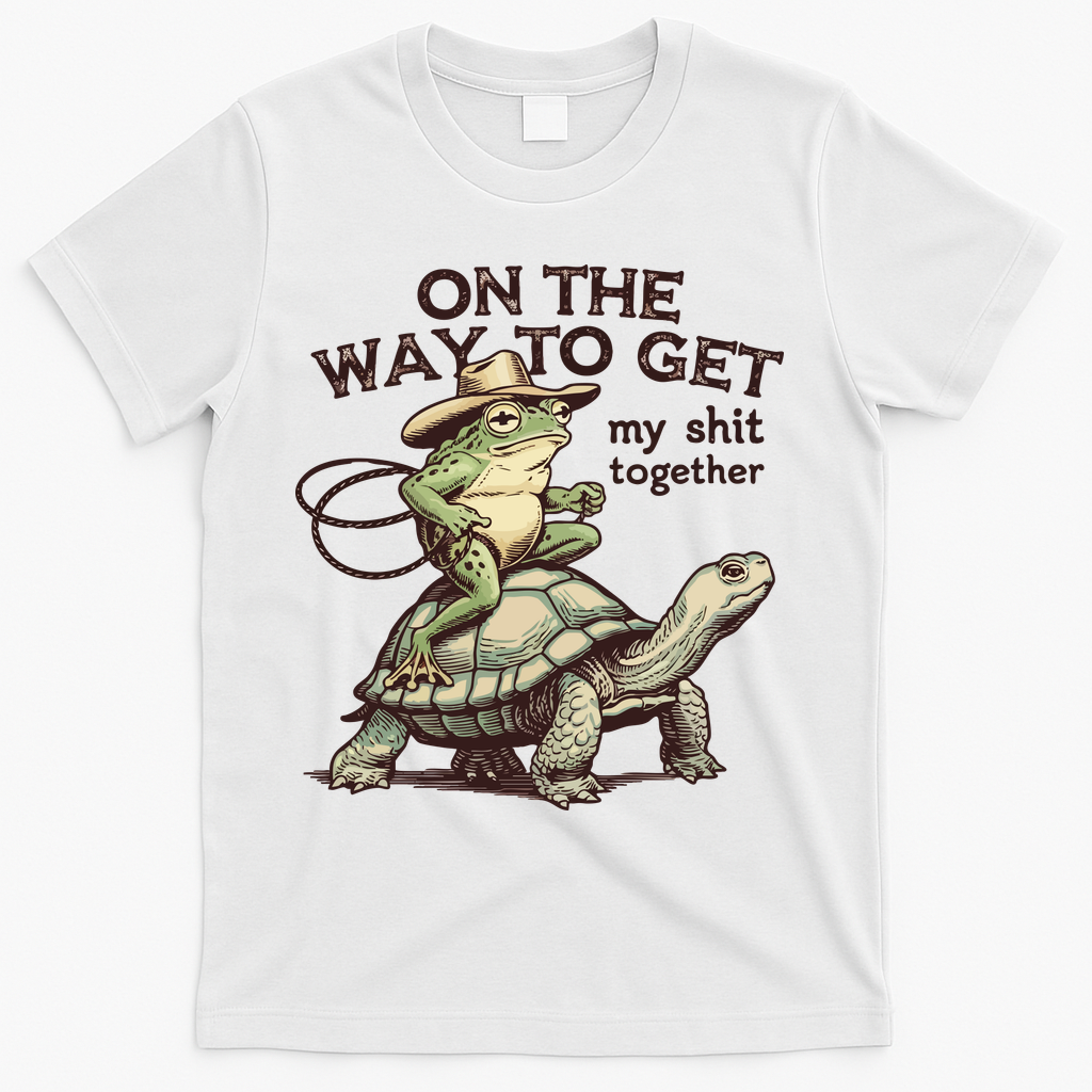 On The Way To Get My Shit Togther Cowboy Frog Turtle T-Shirt product image 1
