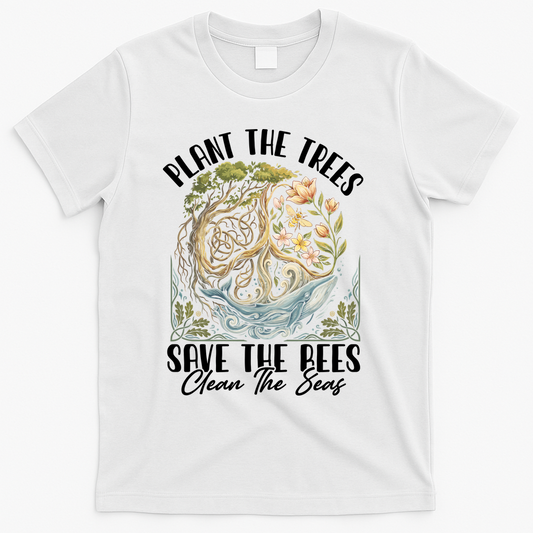 Plant The Trees Save Bees Peace Sign Earth T-Shirt product image 1