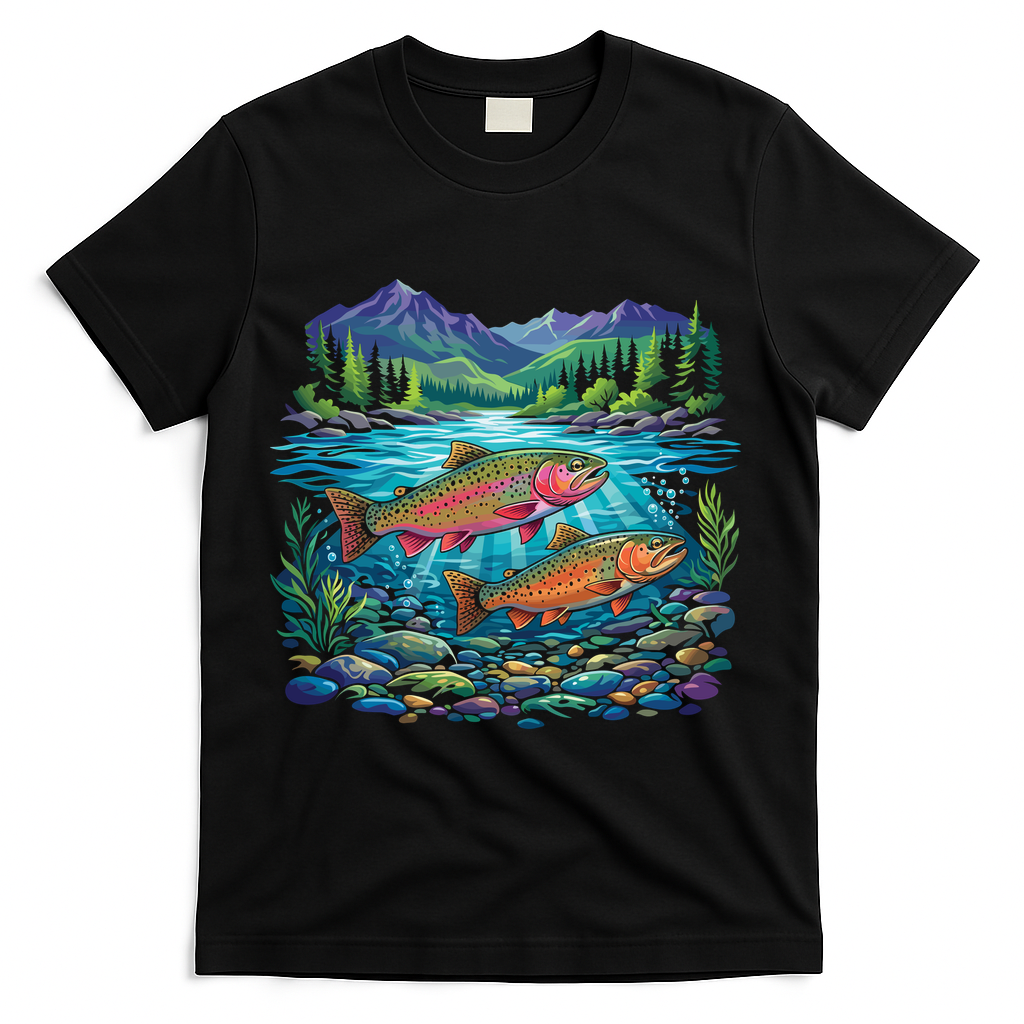 Retro Trout 90s Fishing Mountain River T-Shirt product image 2