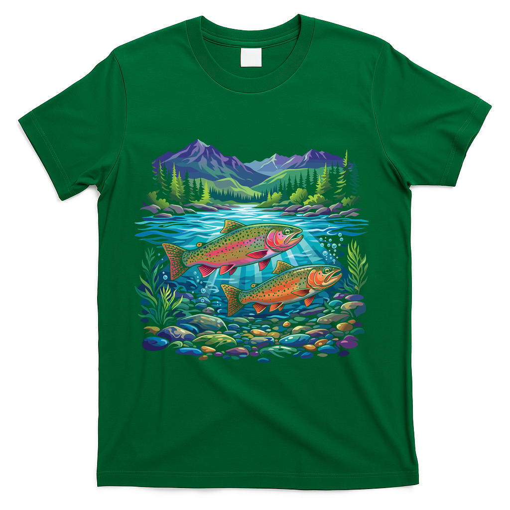 Retro Trout 90s Fishing Mountain River T-Shirt product image 4