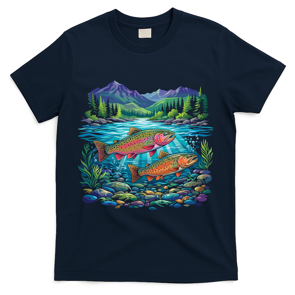 Retro Trout 90s Fishing Mountain River T-Shirt product image 3