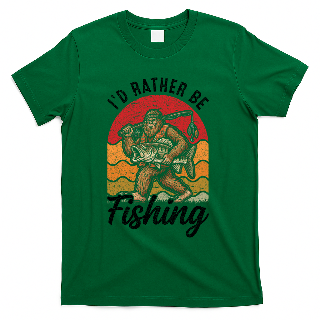 Sasquatch Bigfoot I'd Rather Be Fishing T-Shirt product image 4