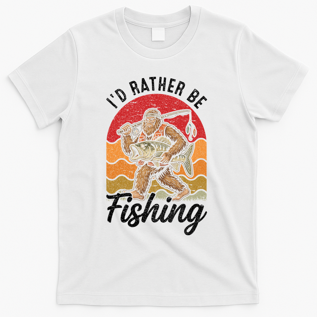 Sasquatch Bigfoot I'd Rather Be Fishing T-Shirt product image 1