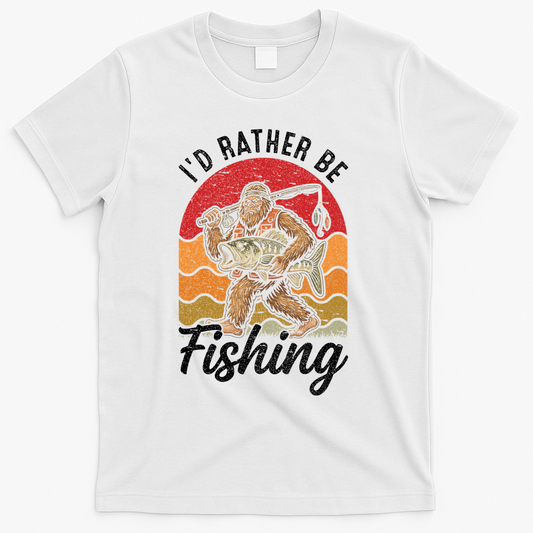 Sasquatch Bigfoot I'd Rather Be Fishing T-Shirt product image 1