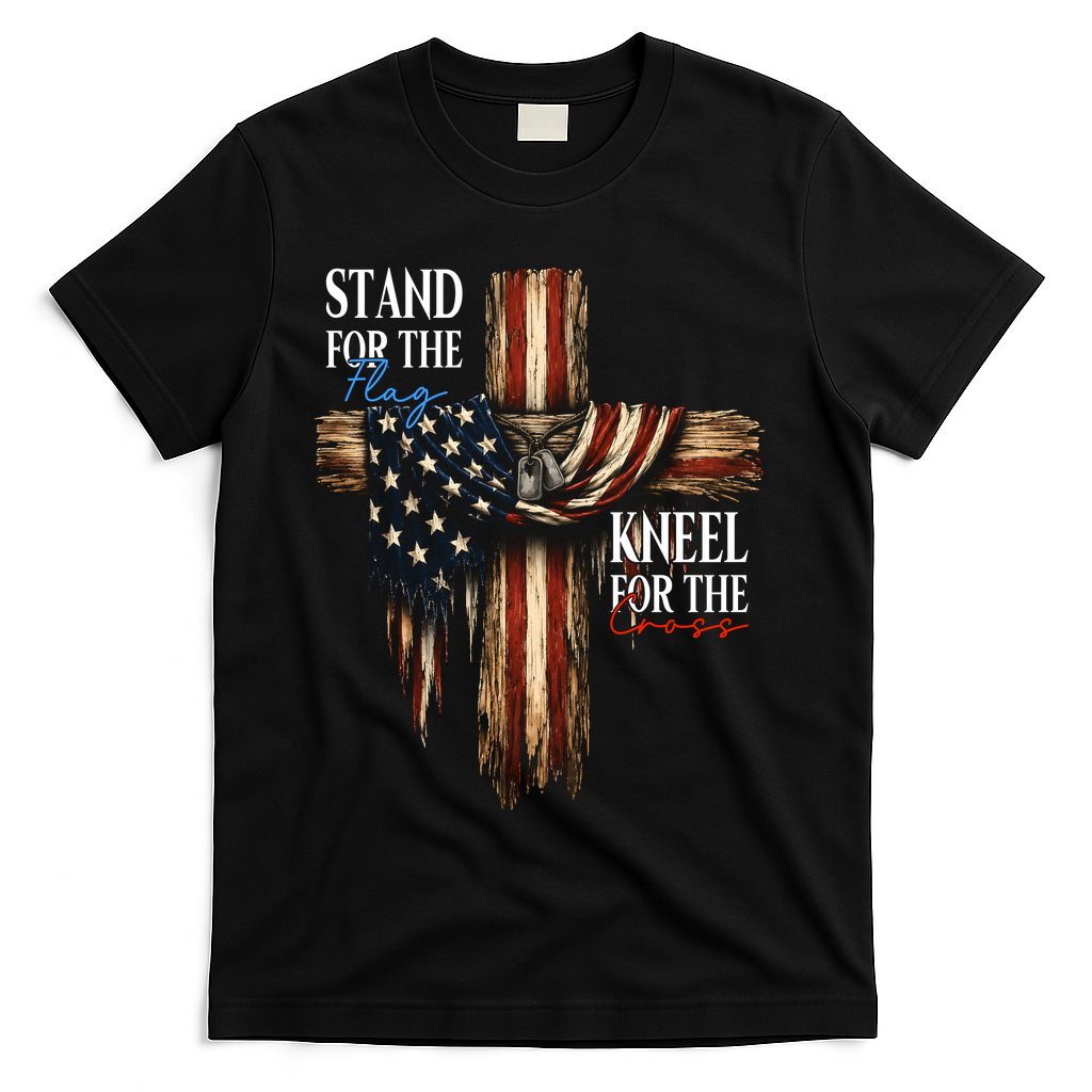 Stand For The Flag Kneel Cross Patriotic Christian T-Shirt product image 2