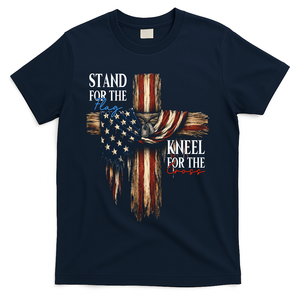 Stand For The Flag Kneel Cross Patriotic Christian T-Shirt product image 3