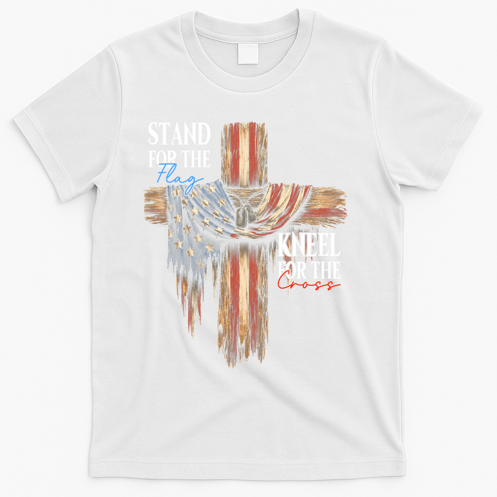 Stand For The Flag Kneel Cross Patriotic Christian T-Shirt product image 1