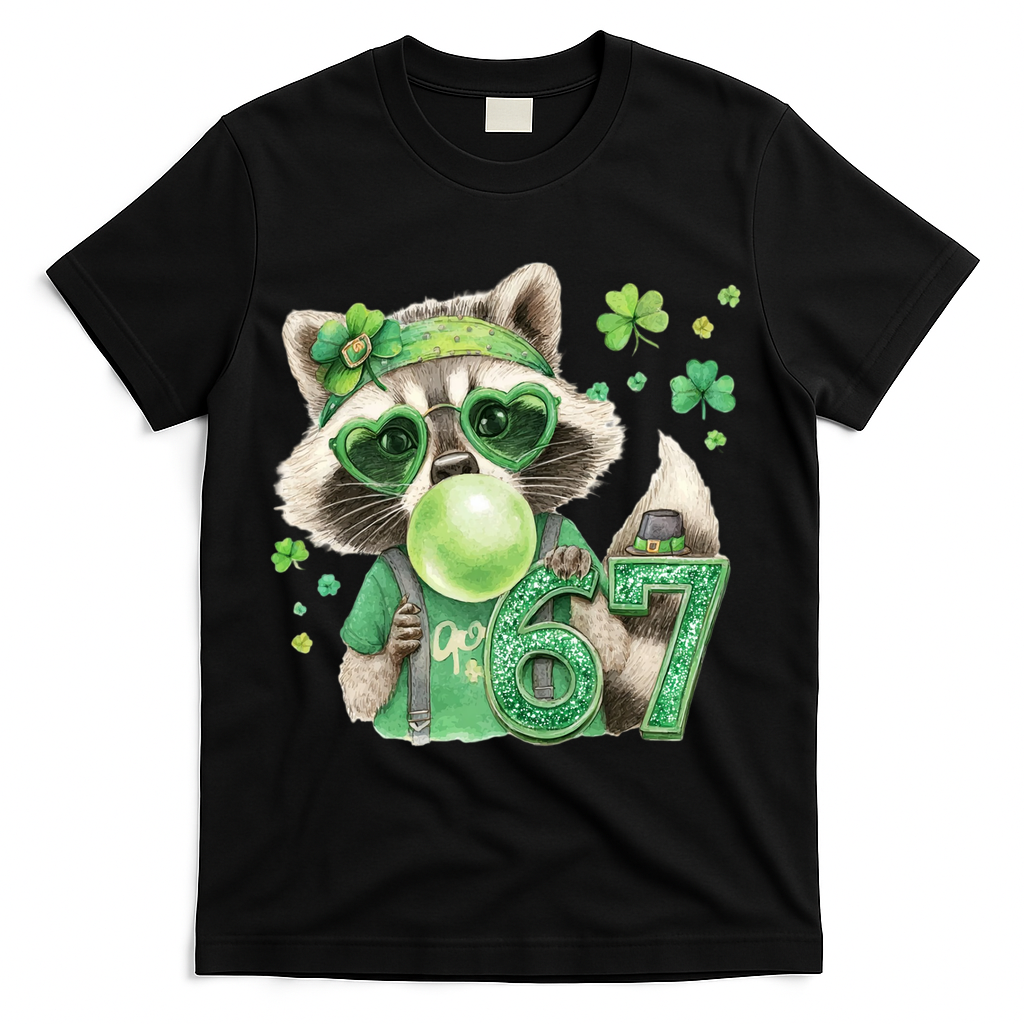 St Patrick’s Day 67 Raccoon Viral Meme T-Shirt product image 2