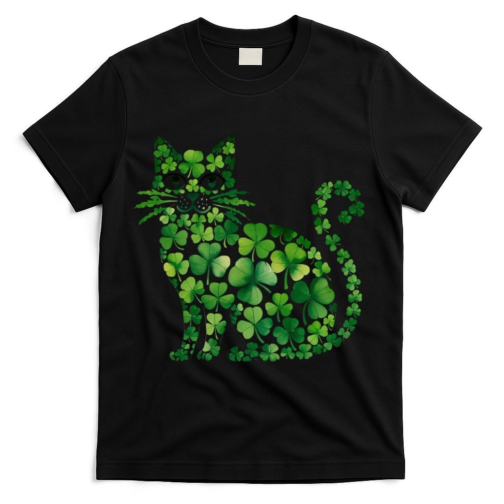 St Patrick's Day Lucky Shamrock Clover Cat T-Shirt product image 2