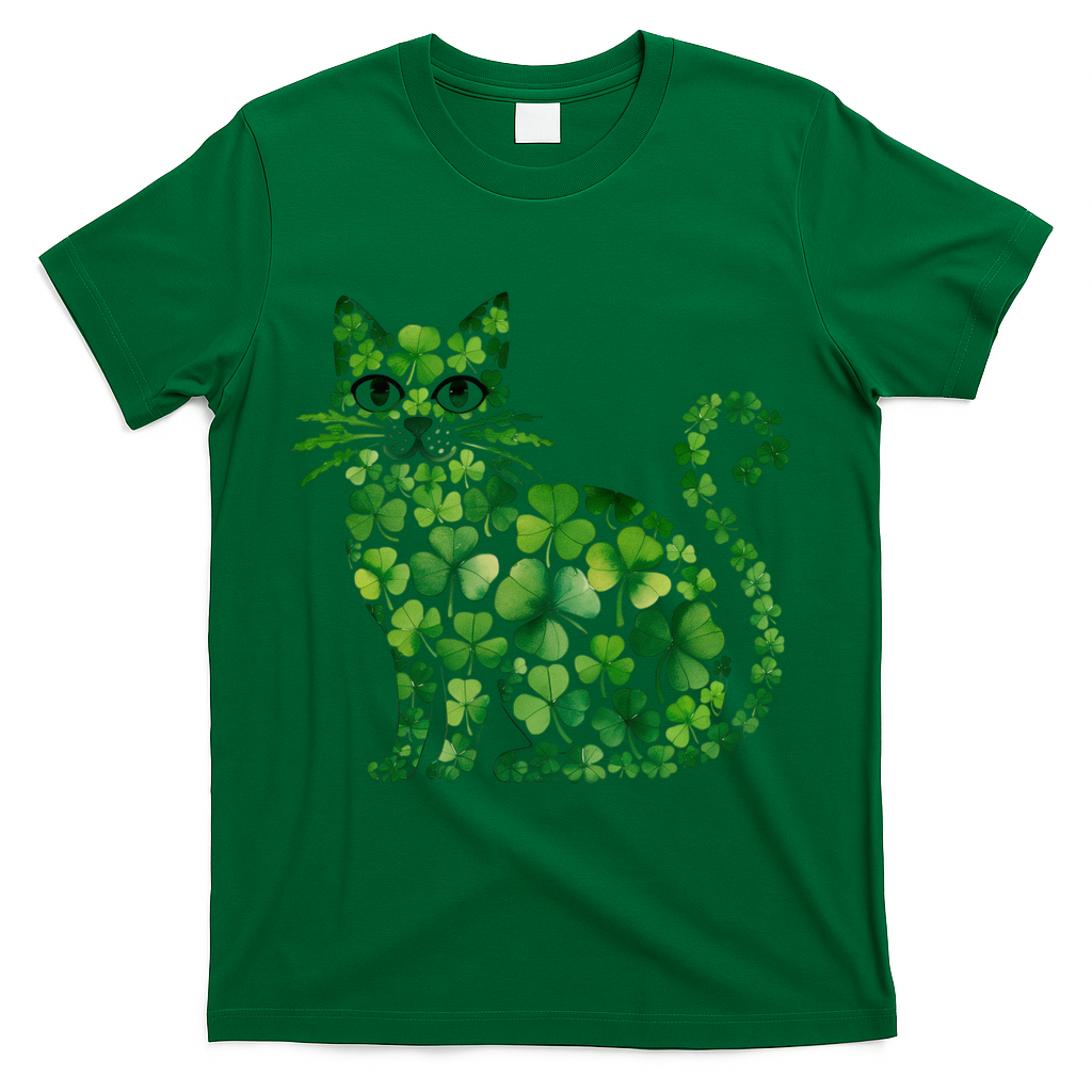 St Patrick's Day Lucky Shamrock Clover Cat T-Shirt product image 4