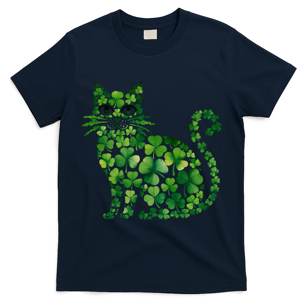 St Patrick's Day Lucky Shamrock Clover Cat T-Shirt product image 3