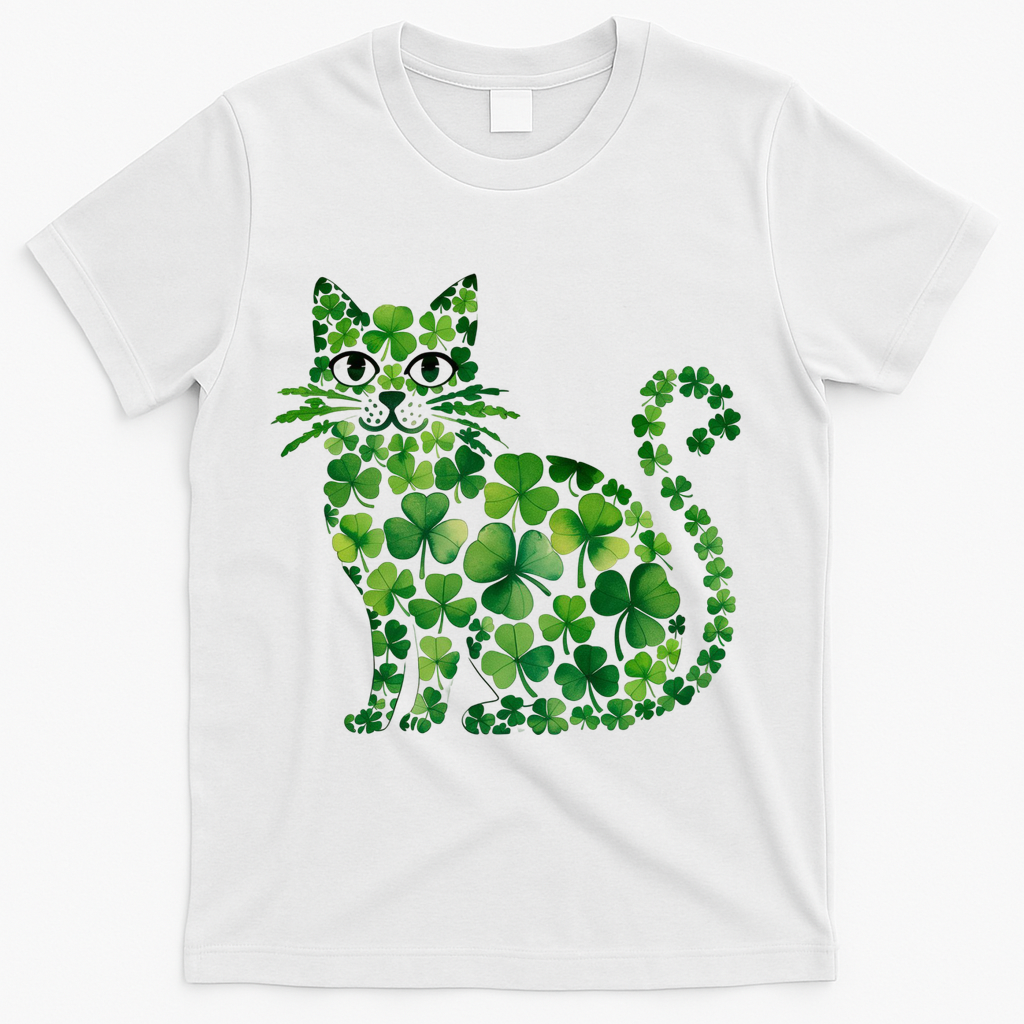 St Patrick's Day Lucky Shamrock Clover Cat T-Shirt product image 1
