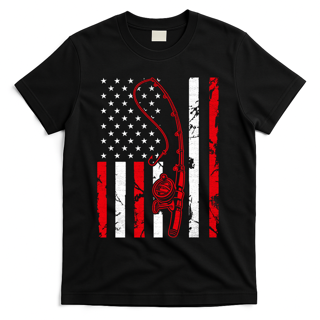 USA Fishing Flag Gift For Fisherman T-Shirt product image 2