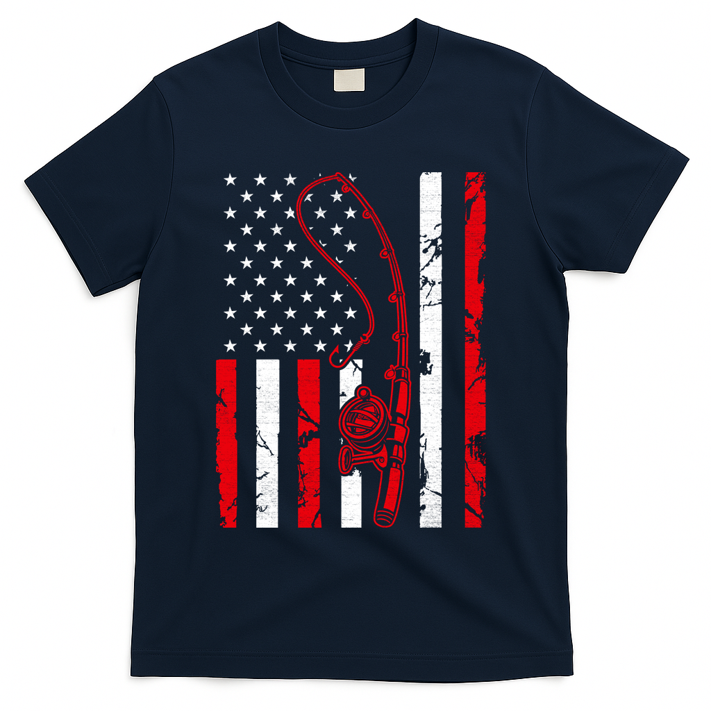 USA Fishing Flag Gift For Fisherman T-Shirt product image 3